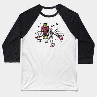 Halloween Band, Skeleton, Frankenstein, Ghosts, Music Cute Funny Digital Illustration Baseball T-Shirt